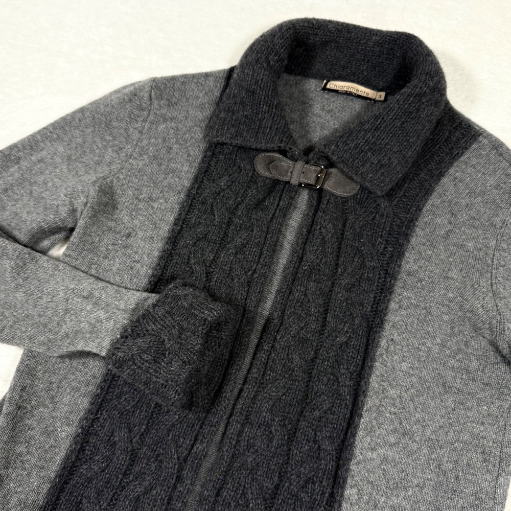 Chiaramente Italy Wool Blend Cable Knit Buckle‎ Cardigan Sweater Grey Womens S